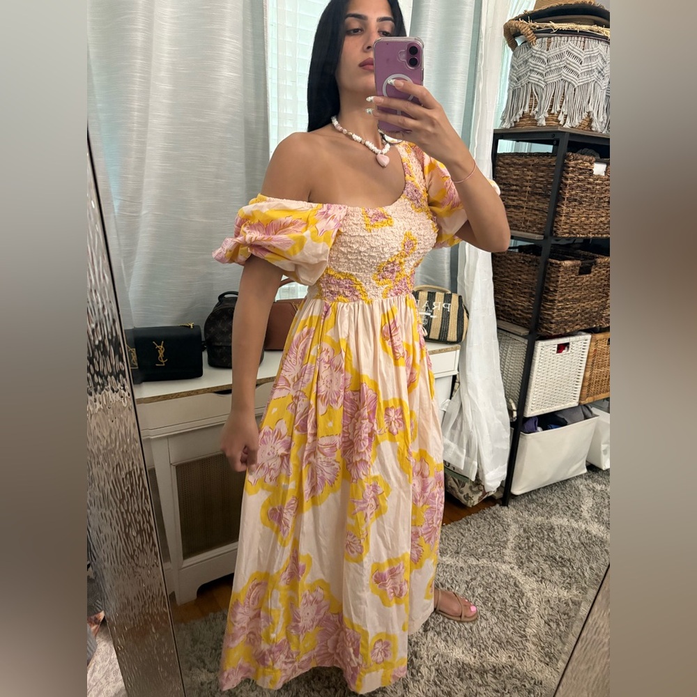 FREE PEOPLE boho romantic Floral Off-Shoulder cut out Dress